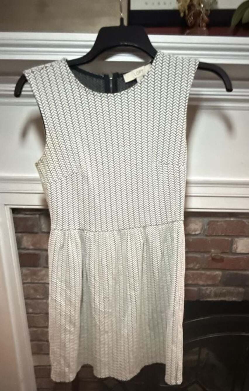 LOFT Ann Taylor Petites Black and White Herringbone Textured Sleeveless Dress
